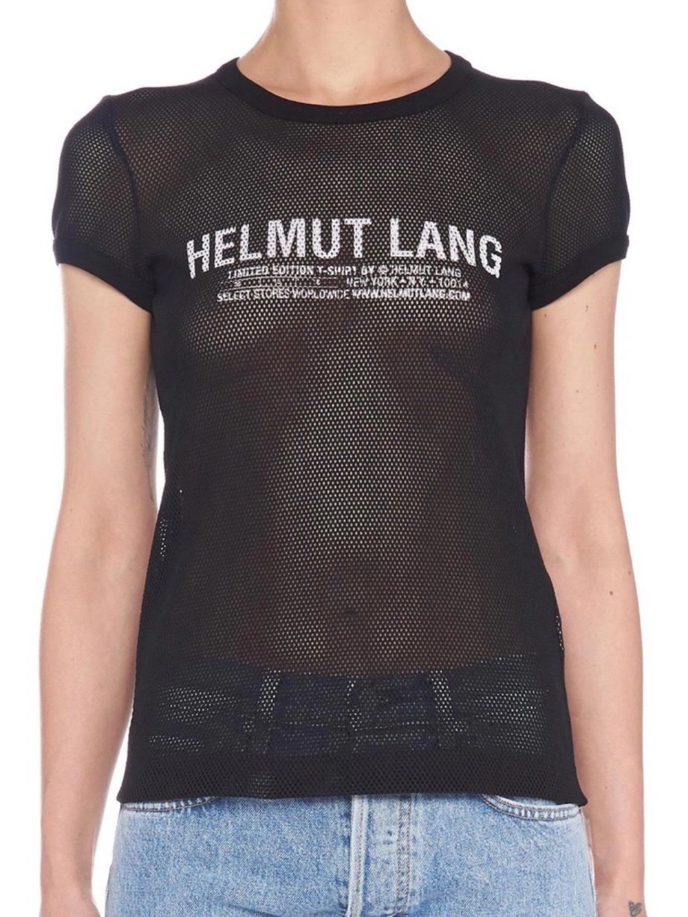 HELMUT LANG MESH LOGO BABY TEE' T-SHRIT IN BLACK SZ L Rare